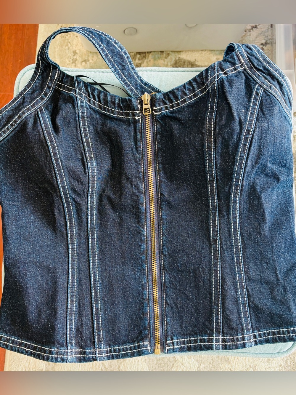 NWT Anthropologie Pilcro Halter Front-Zip Tank, Zipped, Dark Denim, Size M - Picture 5 of 8